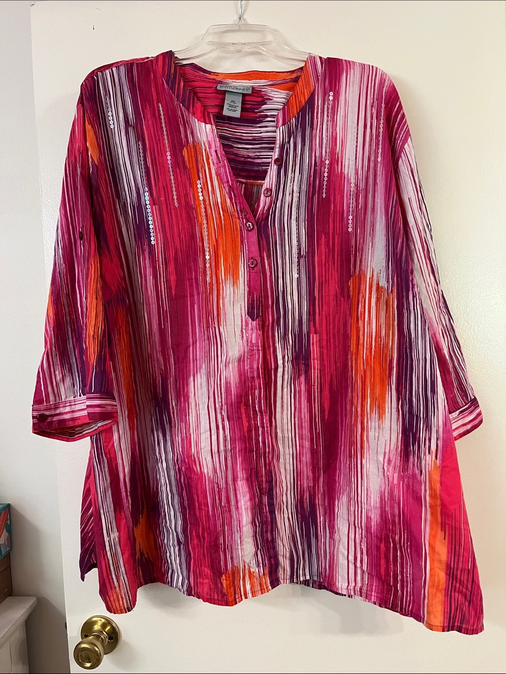 Catherines Pink and Orange Brushstroke Button-Up Tunic